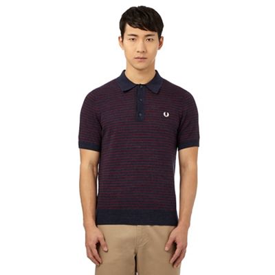 Fred Perry Navy striped knit polo shirt